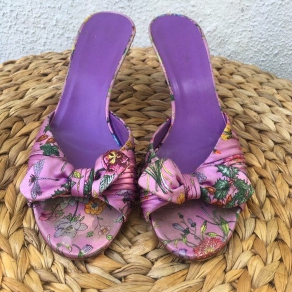 Gucci purple floral print mules with bows size 6B